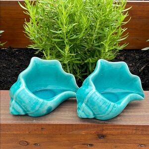 Yankee Candle Turquoise Blue Shell Candle Holders